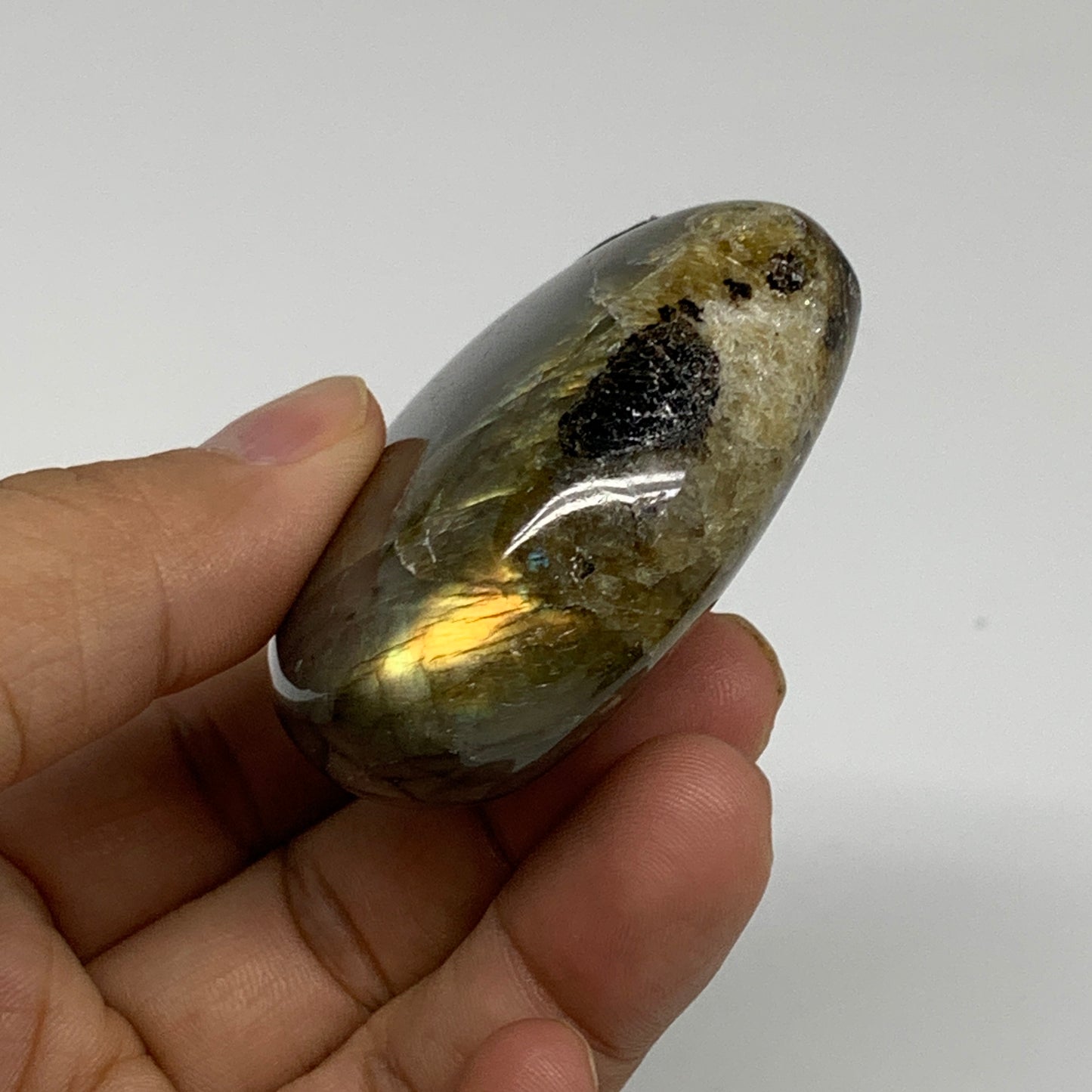 107.2g, 2.1"x2.3"x0.9", Natural Labradorite Heart Polished Crystal, B35432