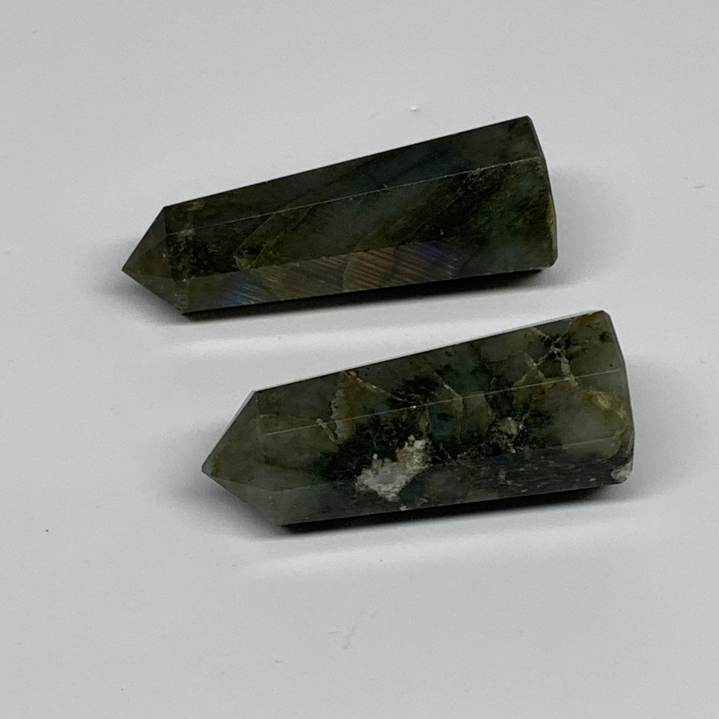 86g, 2.1"-2.4", 2pcs. Labradorite Tower Point Crystal @Madagascar, B31305
