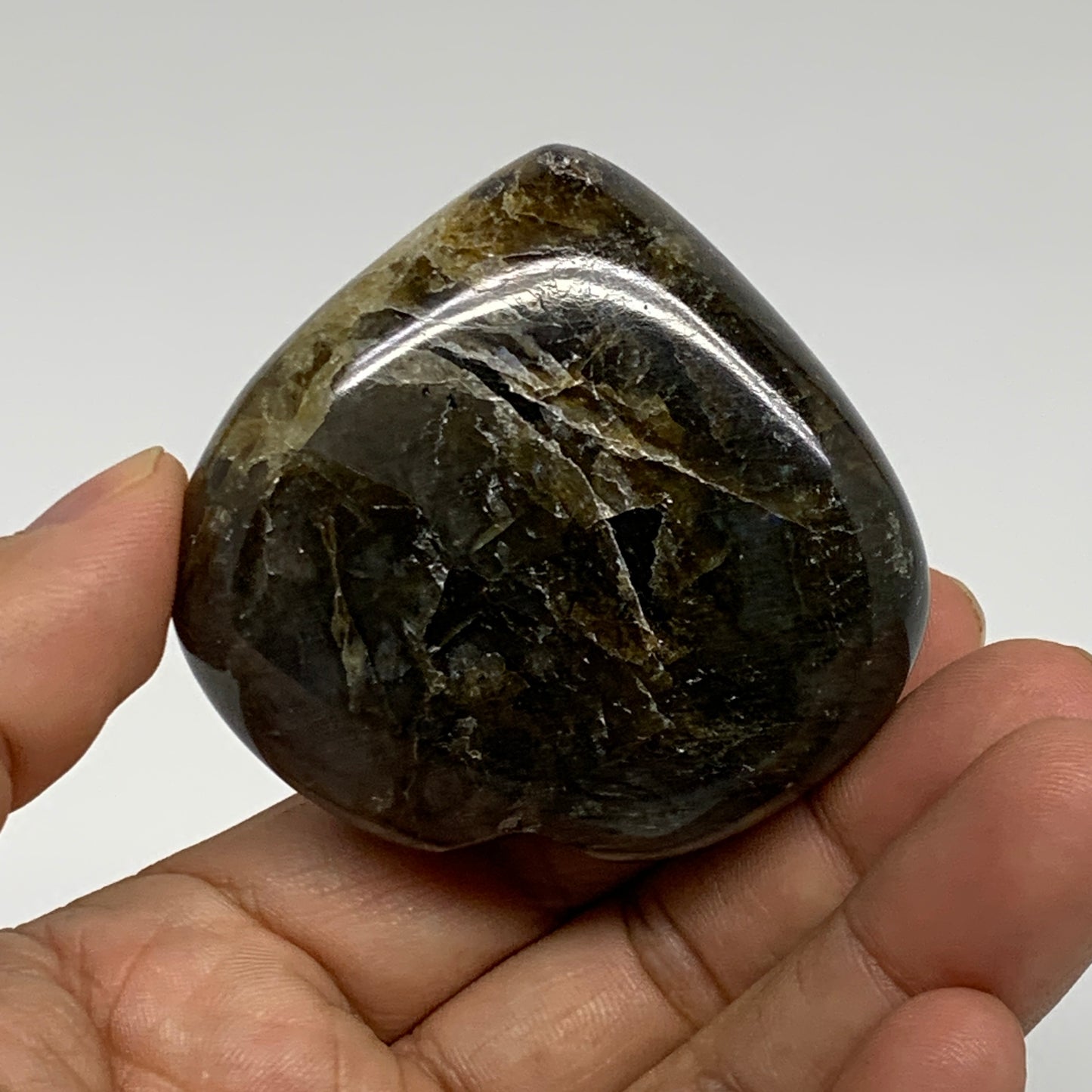 107.2g, 2.1"x2.3"x0.9", Natural Labradorite Heart Polished Crystal, B35432