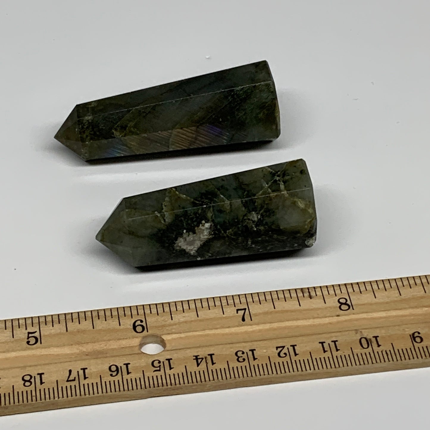 86g, 2.1"-2.4", 2pcs. Labradorite Tower Point Crystal @Madagascar, B31305
