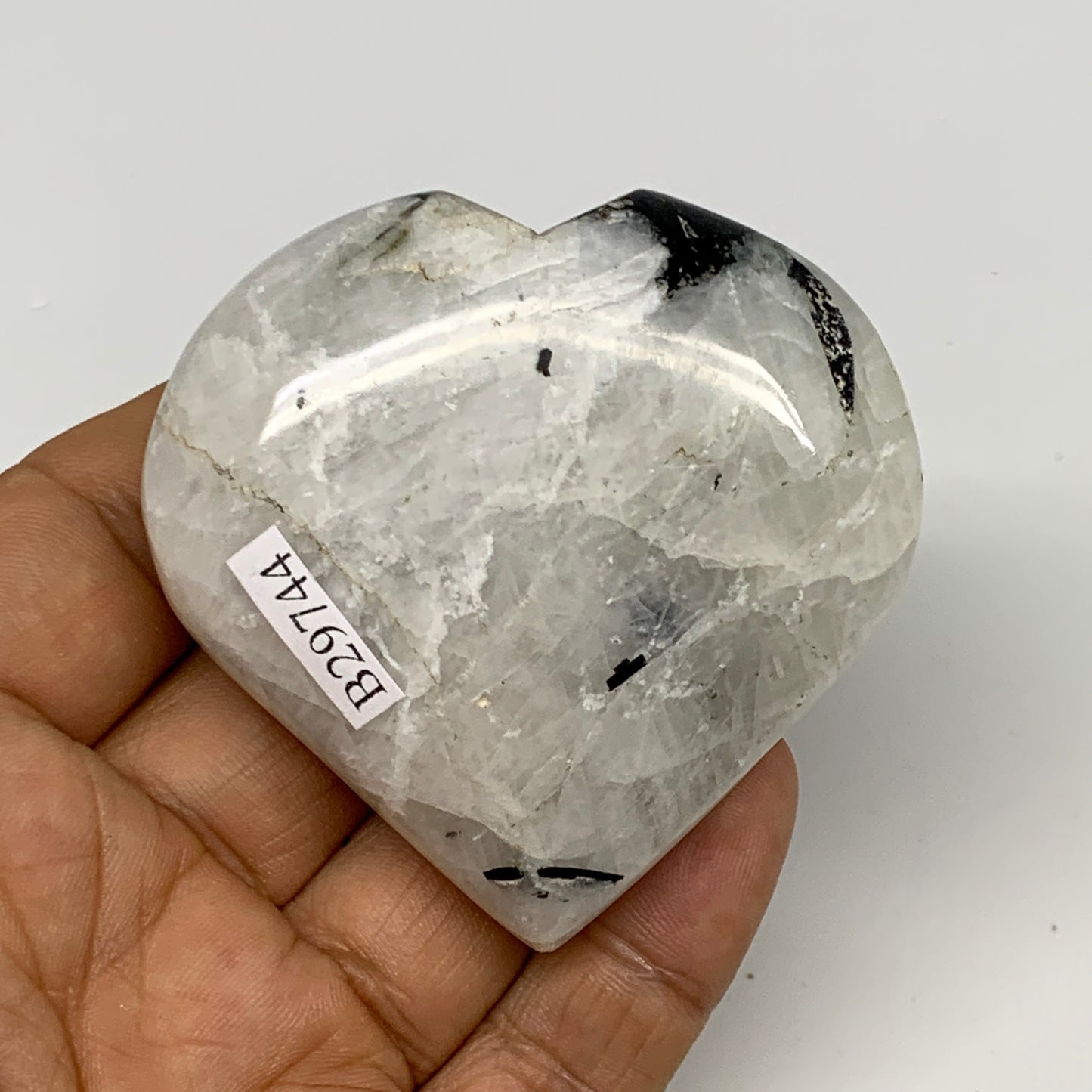 103.1g, 2.3"x2.4"x0.8", Rainbow Moonstone Heart Crystal Gemstone @India, B29744