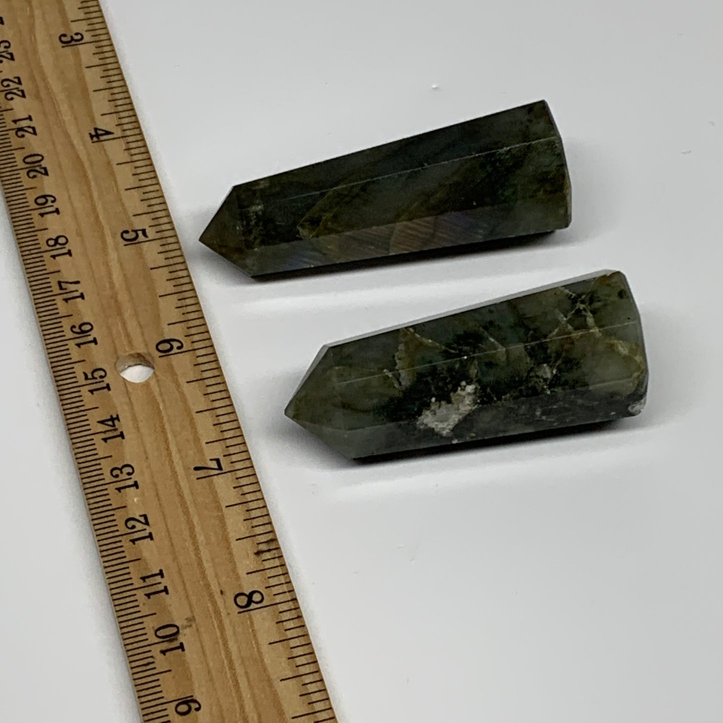 86g, 2.1"-2.4", 2pcs. Labradorite Tower Point Crystal @Madagascar, B31305