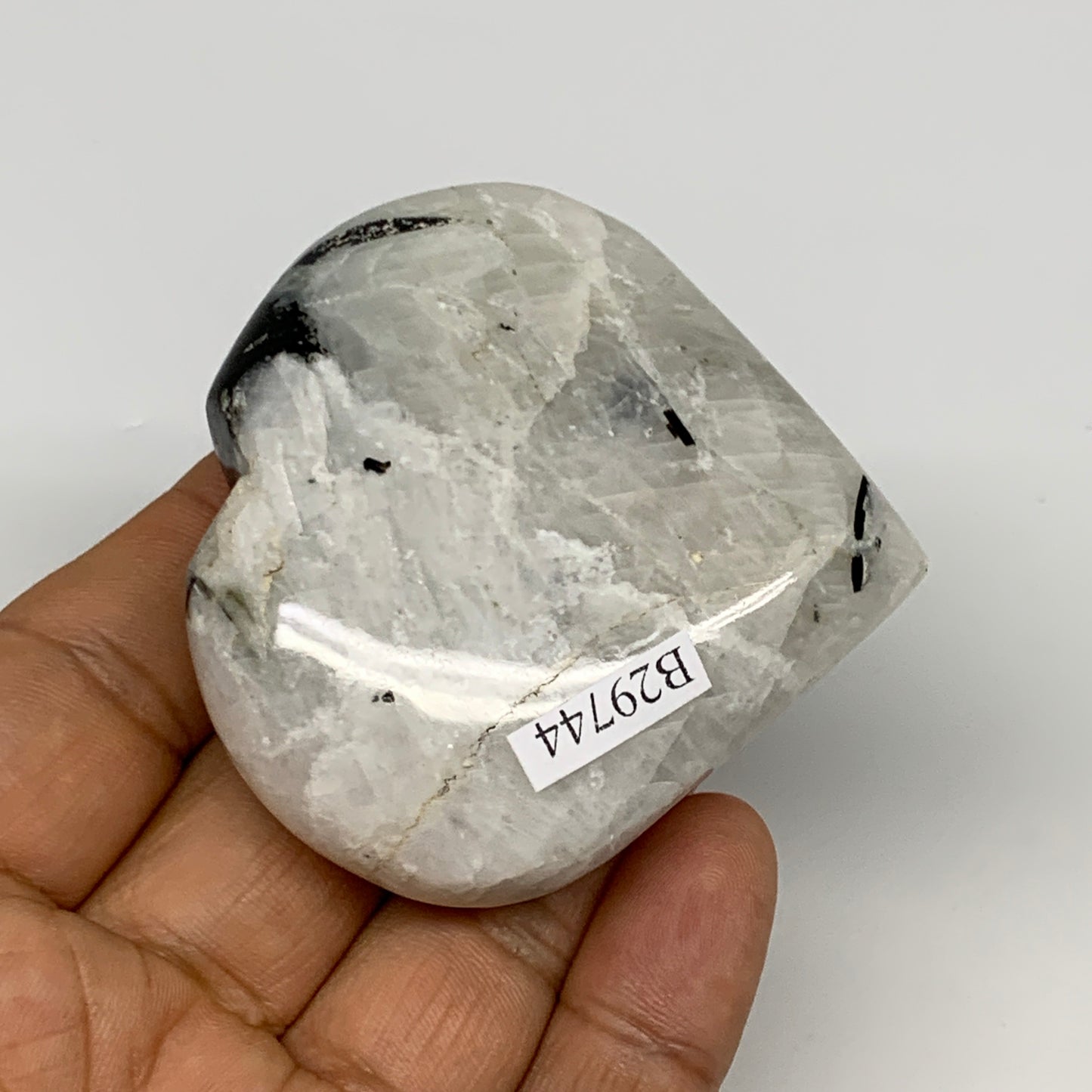 103.1g, 2.3"x2.4"x0.8", Rainbow Moonstone Heart Crystal Gemstone @India, B29744