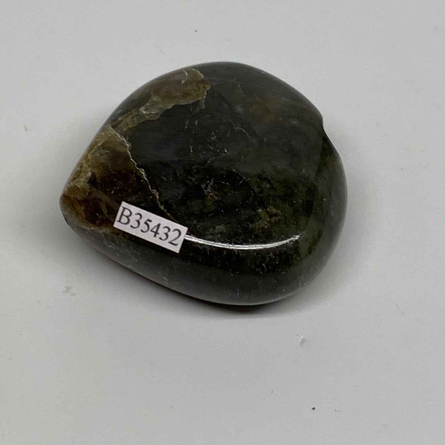 107.2g, 2.1"x2.3"x0.9", Natural Labradorite Heart Polished Crystal, B35432