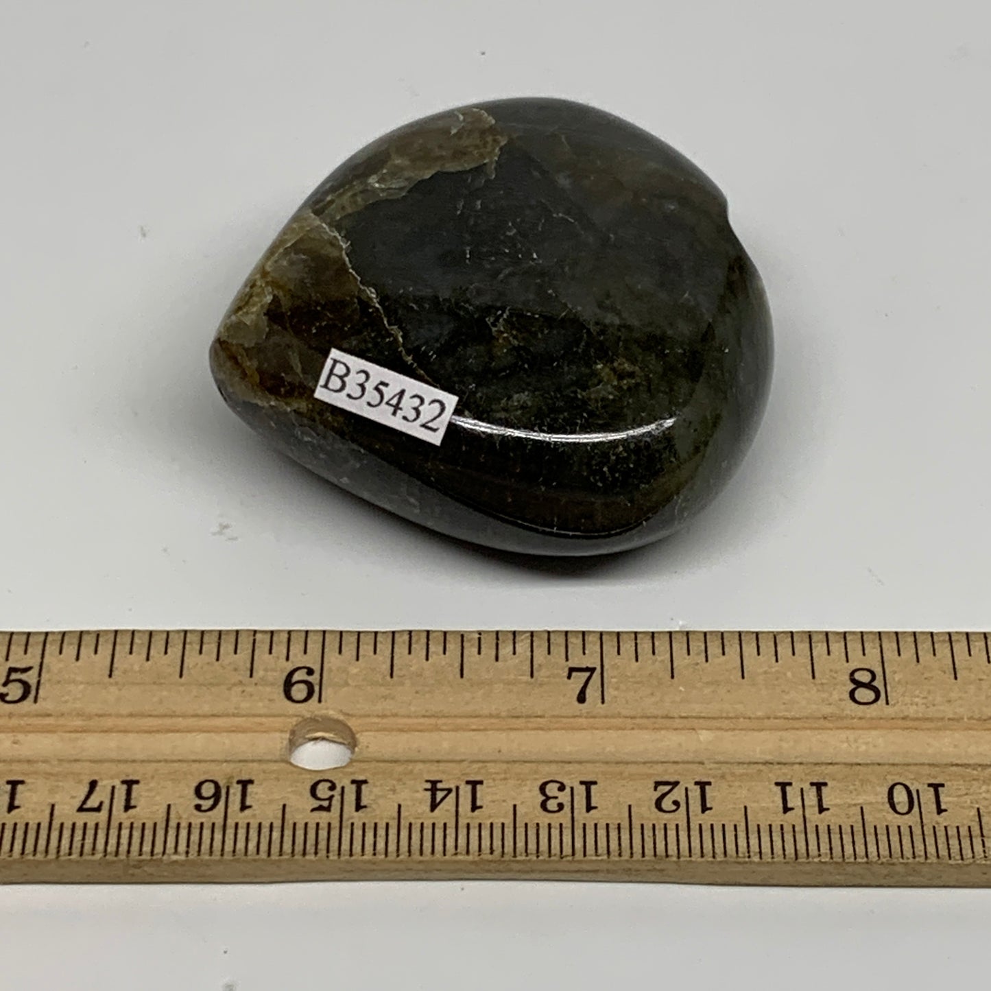 107.2g, 2.1"x2.3"x0.9", Natural Labradorite Heart Polished Crystal, B35432