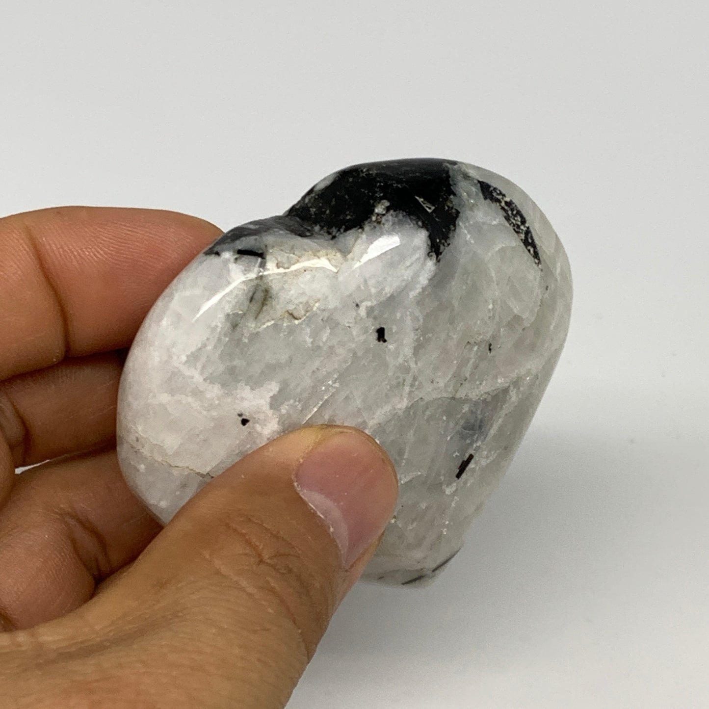 103.1g, 2.3"x2.4"x0.8", Rainbow Moonstone Heart Crystal Gemstone @India, B29744