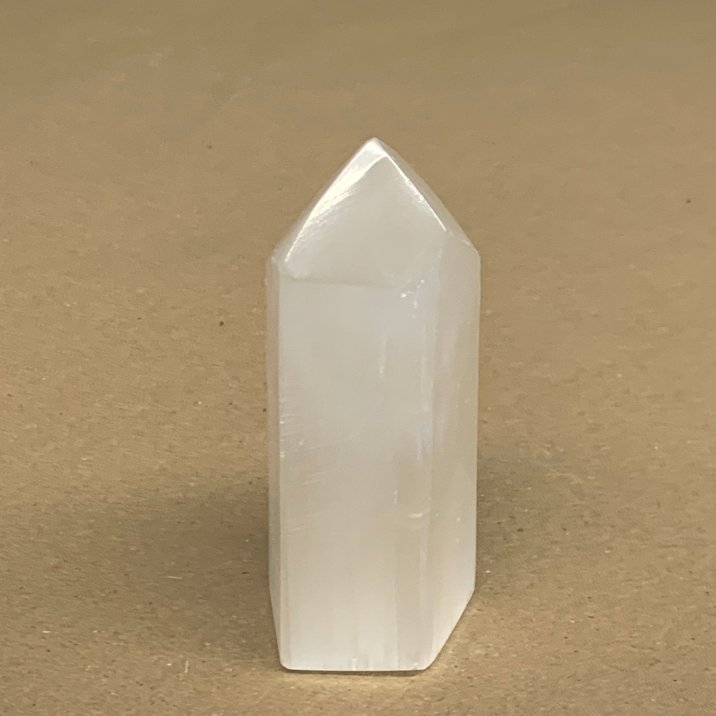 208.9g, 3.9"x1.6", Selenite (Satin Spar) Crystal Tower Point, B36035
