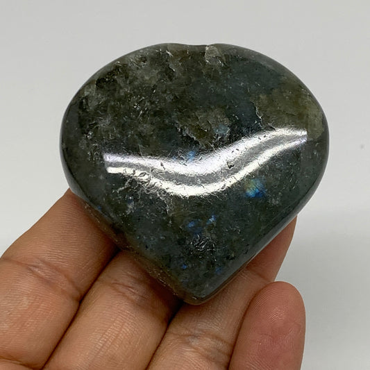 109.9g, 2.2"x2.3"x0.9", Natural Labradorite Heart Polished Crystal, B35433