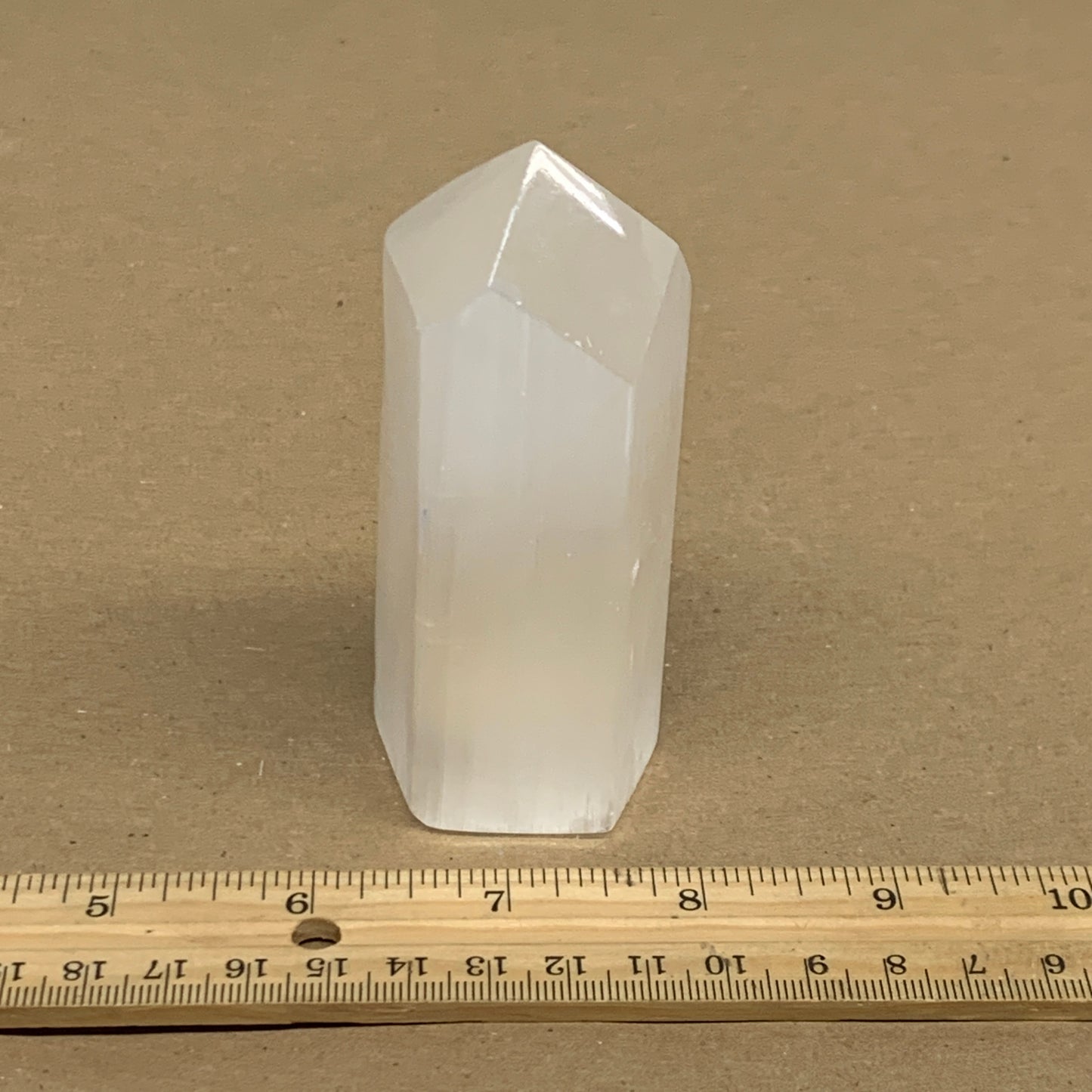 208.9g, 3.9"x1.6", Selenite (Satin Spar) Crystal Tower Point, B36035