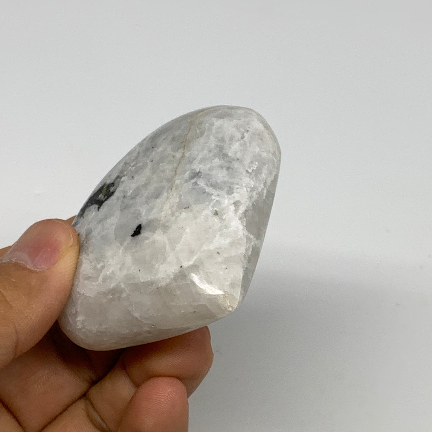 103.1g, 2.3"x2.4"x0.8", Rainbow Moonstone Heart Crystal Gemstone @India, B29744