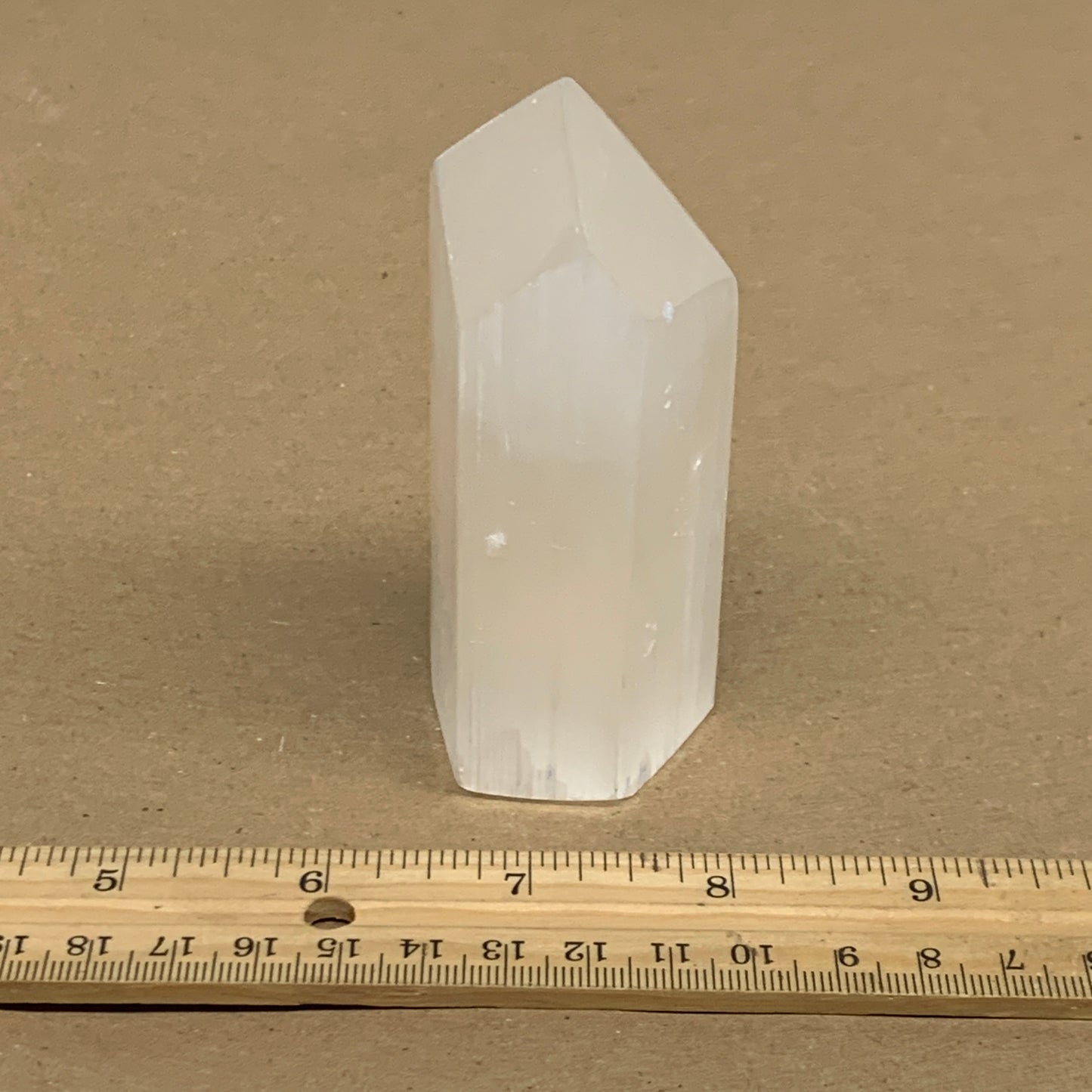 208.9g, 3.9"x1.6", Selenite (Satin Spar) Crystal Tower Point, B36035