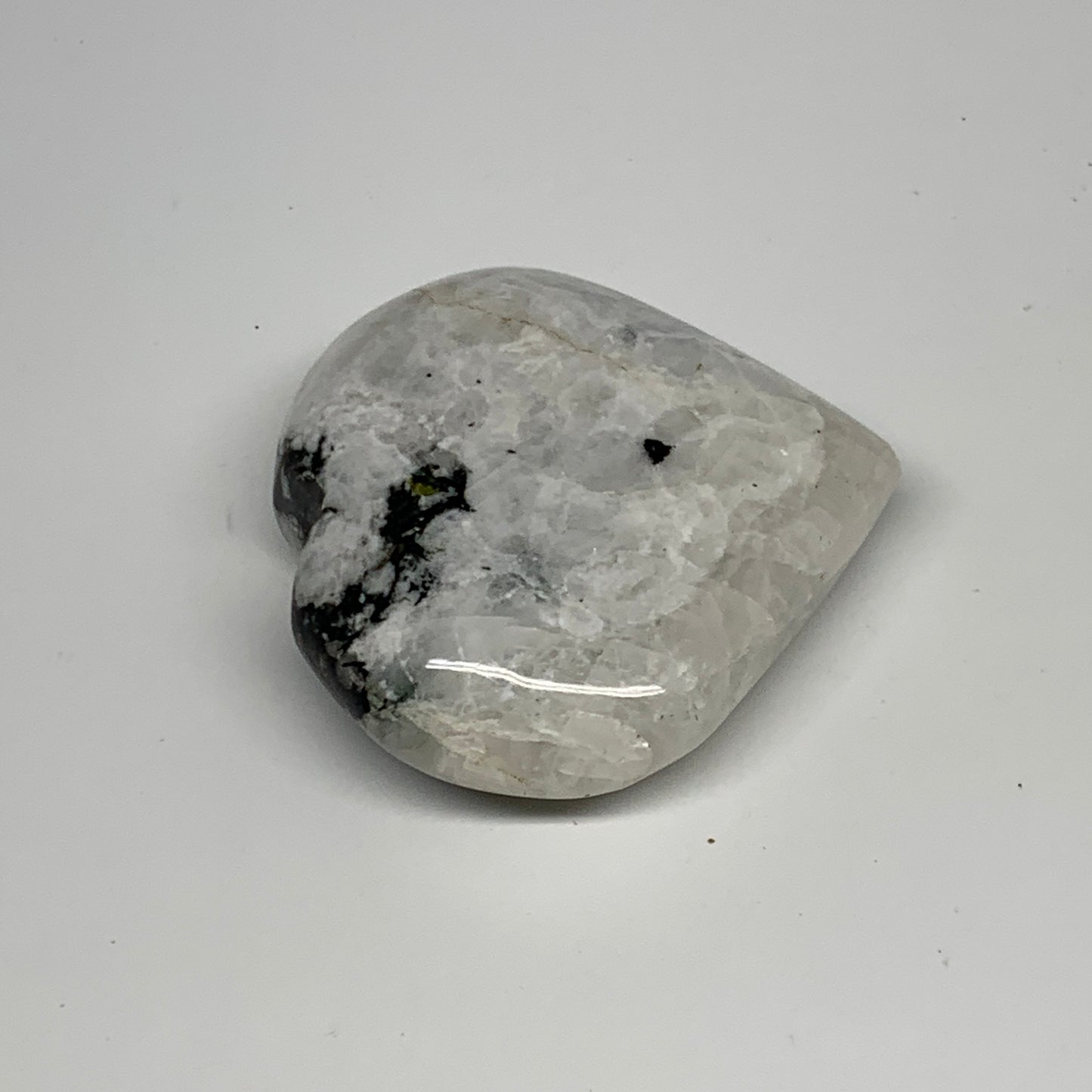 103.1g, 2.3"x2.4"x0.8", Rainbow Moonstone Heart Crystal Gemstone @India, B29744