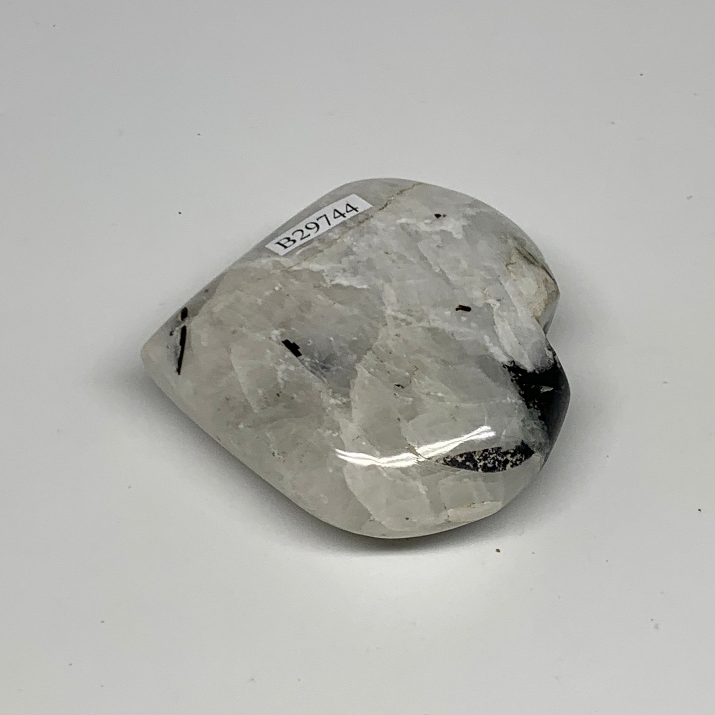 103.1g, 2.3"x2.4"x0.8", Rainbow Moonstone Heart Crystal Gemstone @India, B29744