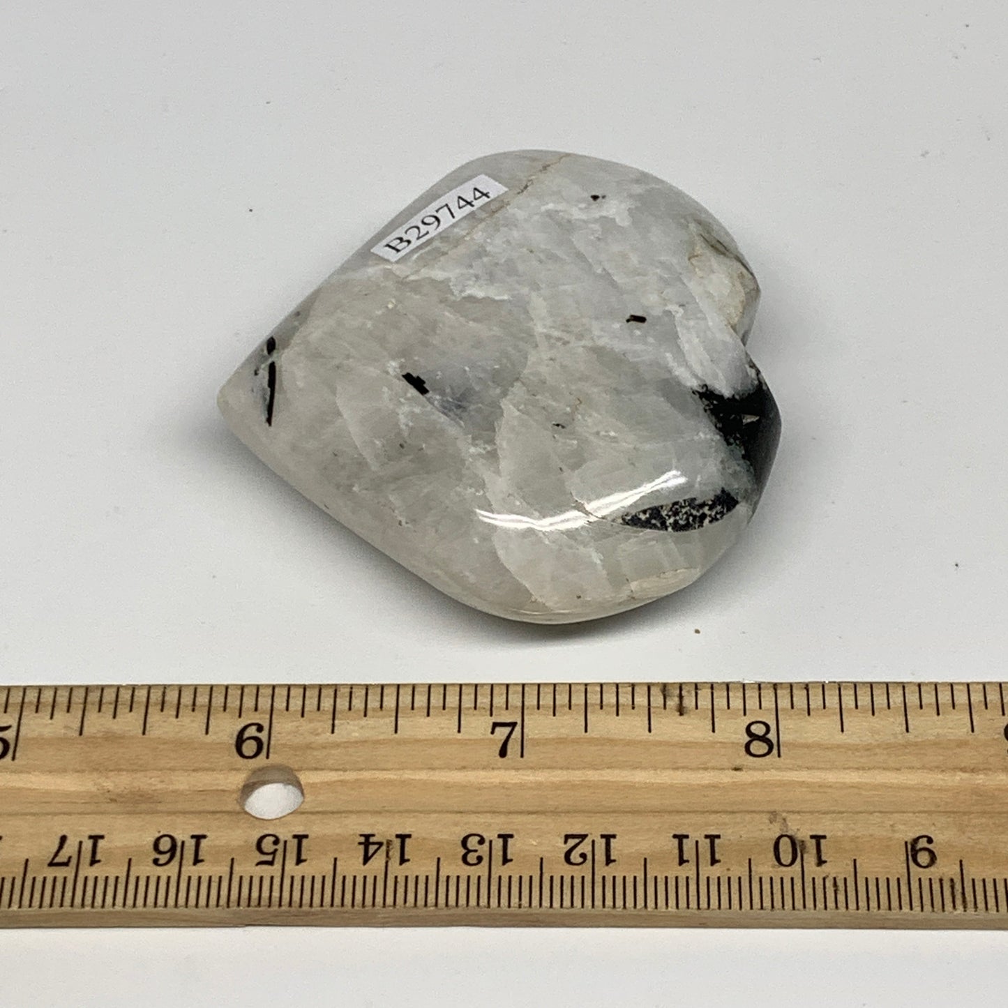 103.1g, 2.3"x2.4"x0.8", Rainbow Moonstone Heart Crystal Gemstone @India, B29744