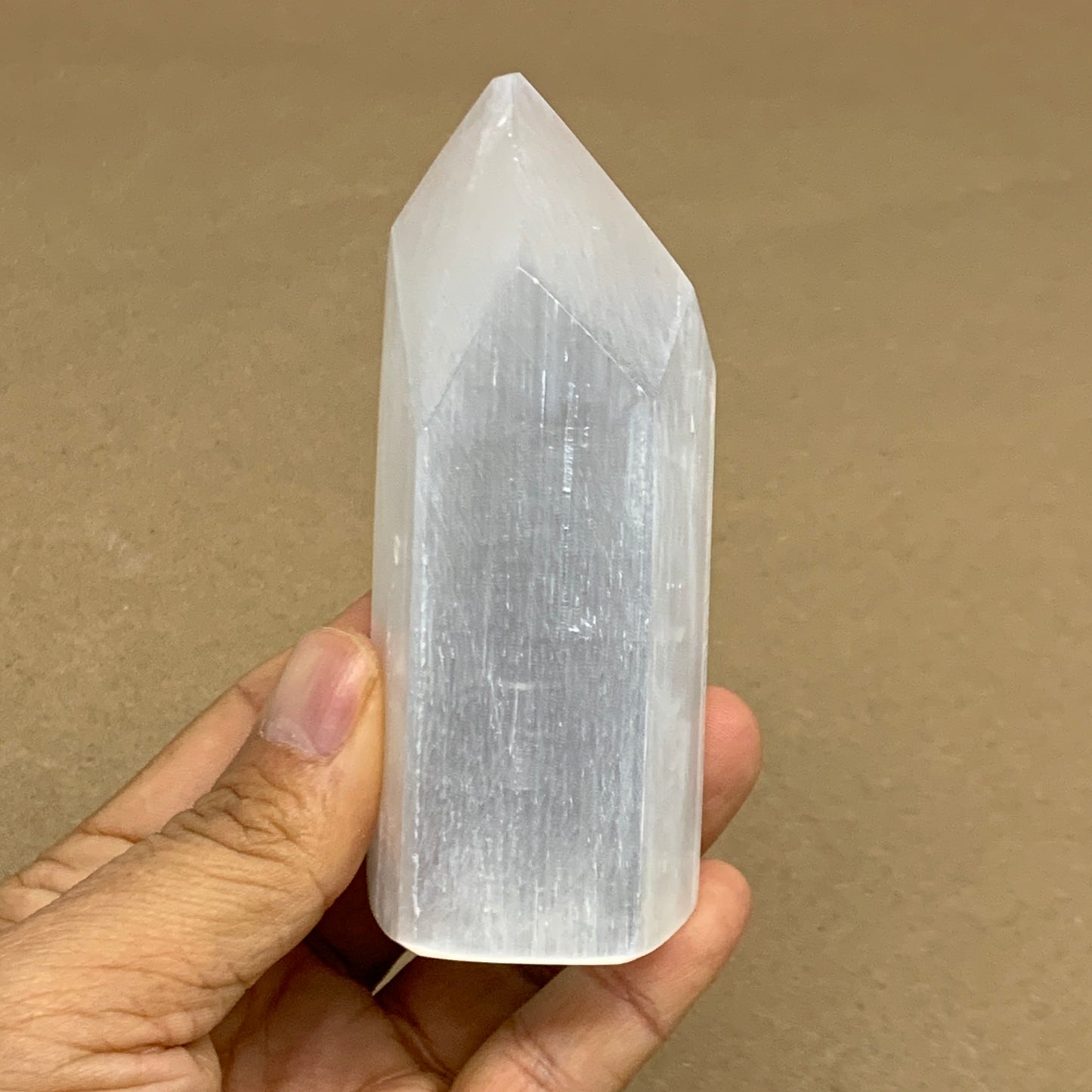 192g, 3.9"x1.5", Selenite (Satin Spar) Crystal Tower Point, B36036
