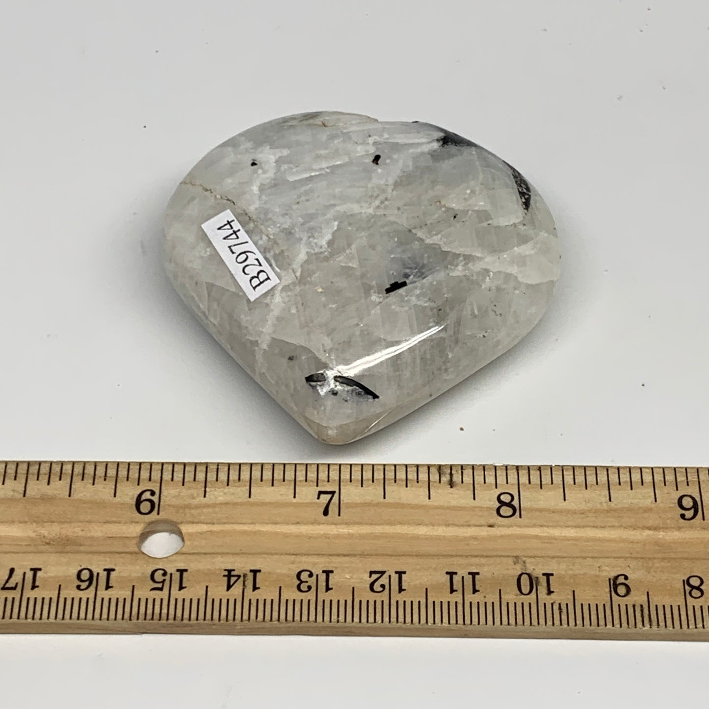 103.1g, 2.3"x2.4"x0.8", Rainbow Moonstone Heart Crystal Gemstone @India, B29744