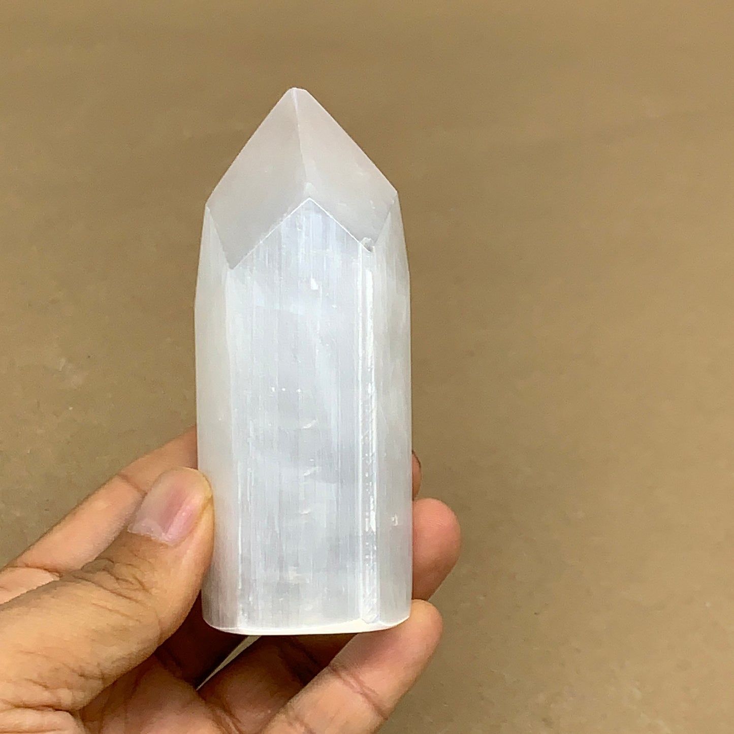 192g, 3.9"x1.5", Selenite (Satin Spar) Crystal Tower Point, B36036