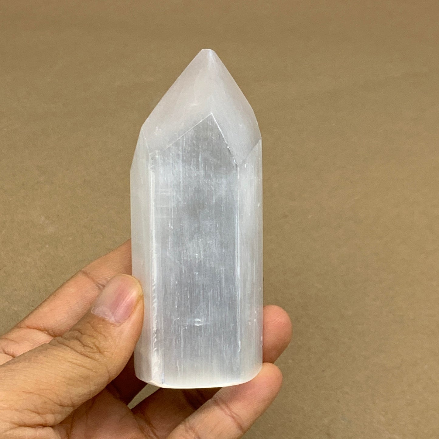 192g, 3.9"x1.5", Selenite (Satin Spar) Crystal Tower Point, B36036