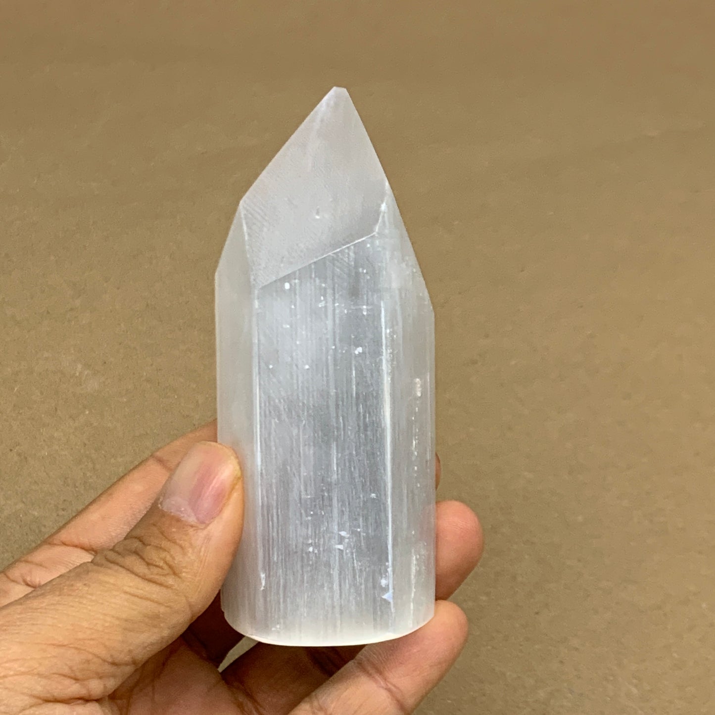 192g, 3.9"x1.5", Selenite (Satin Spar) Crystal Tower Point, B36036