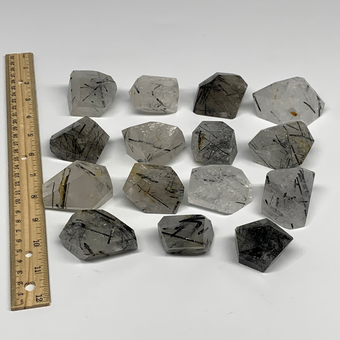 2.59 lb, 1.2"-2.6", 15 pcs, Black Tourmaline Rutile Quartz Crystal Freeform, B27