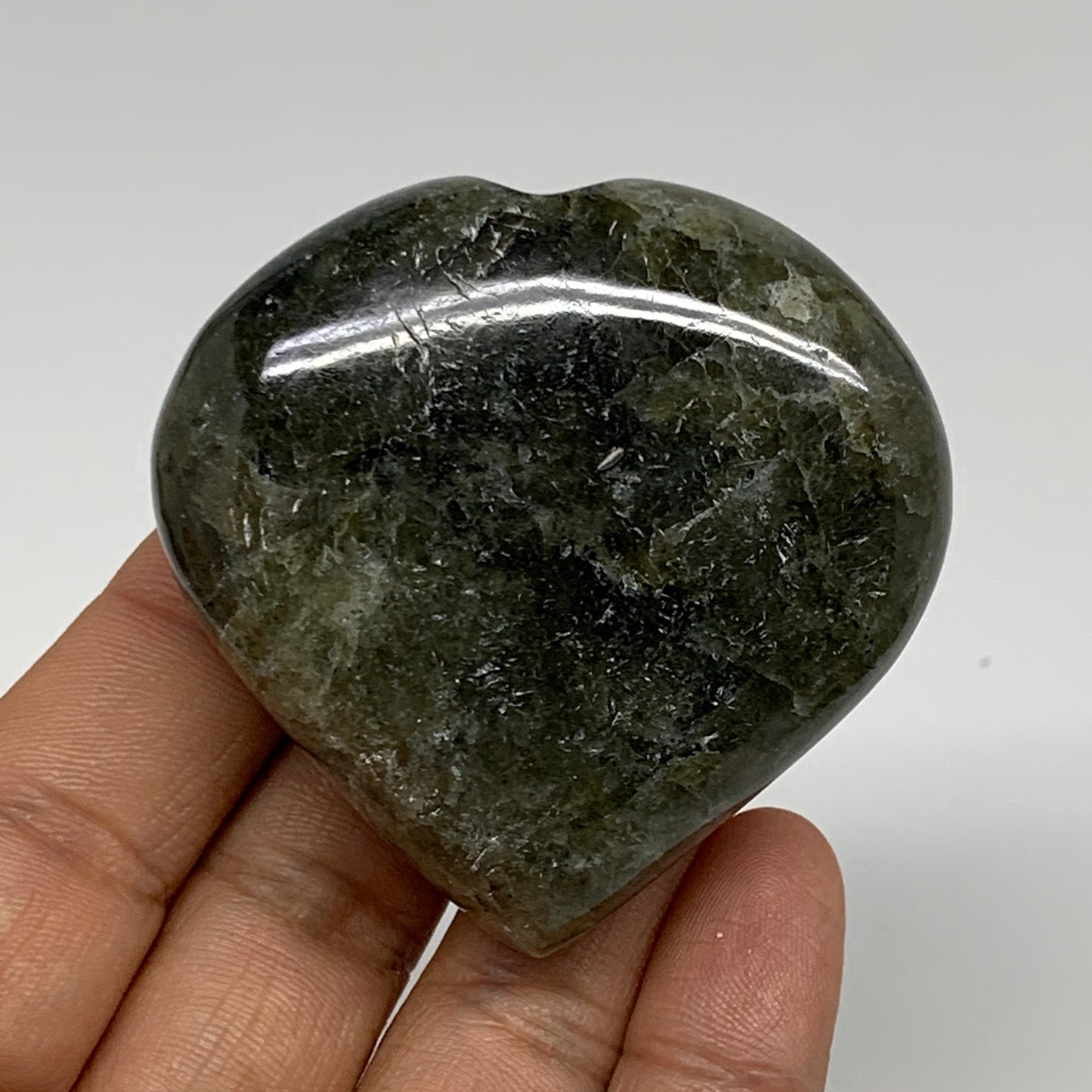 105.5g, 2.2"x2.2"x0.9", Natural Labradorite Heart Polished Crystal, B35434