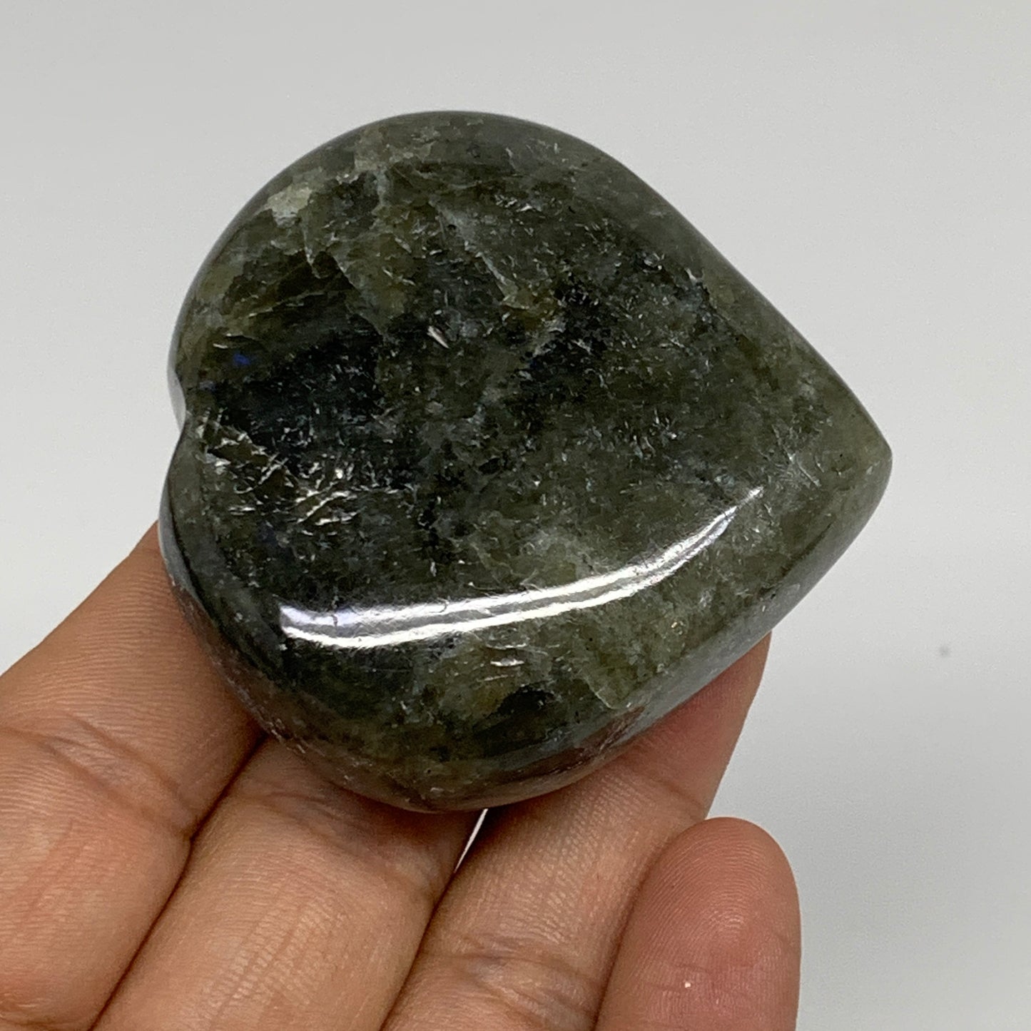 105.5g, 2.2"x2.2"x0.9", Natural Labradorite Heart Polished Crystal, B35434