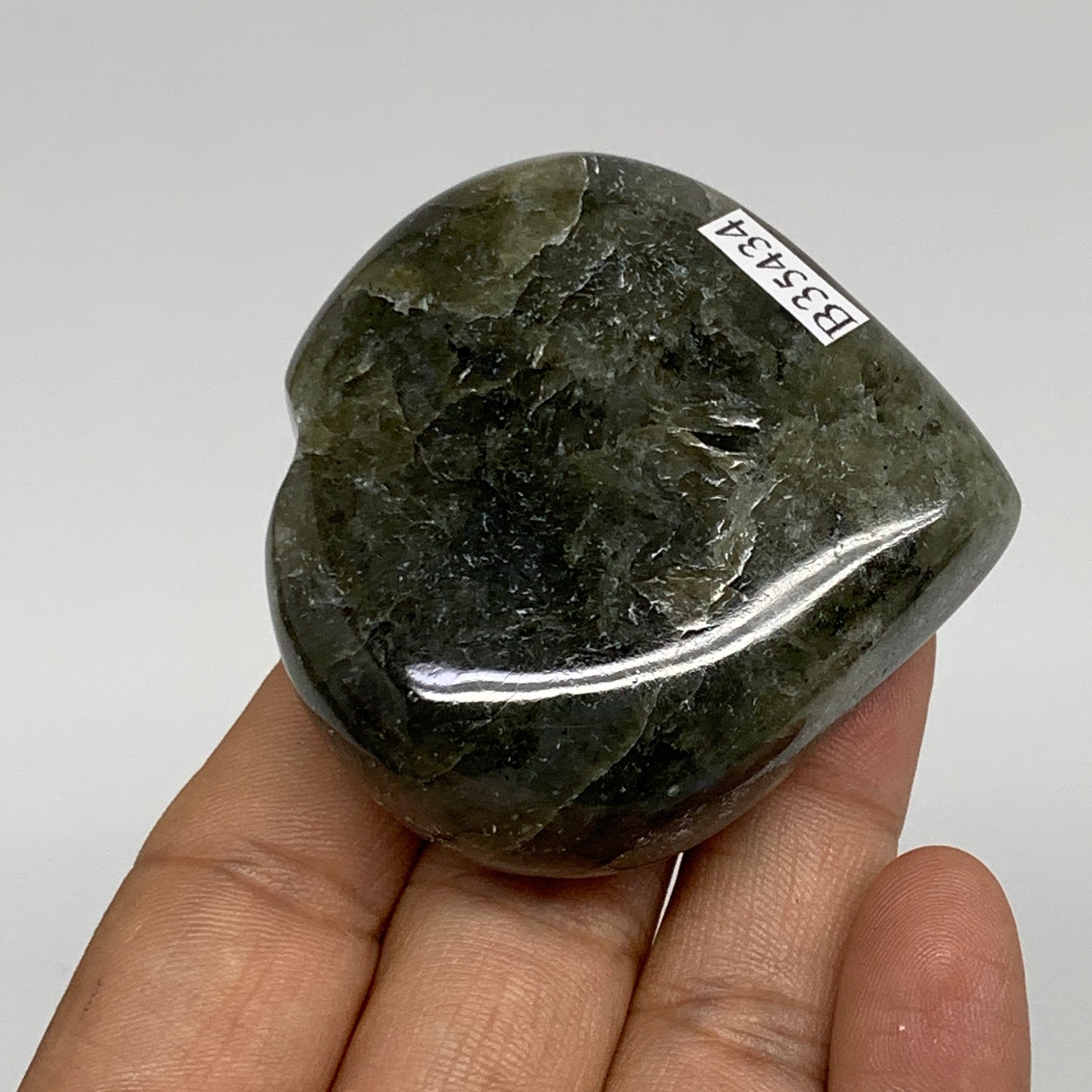 105.5g, 2.2"x2.2"x0.9", Natural Labradorite Heart Polished Crystal, B35434