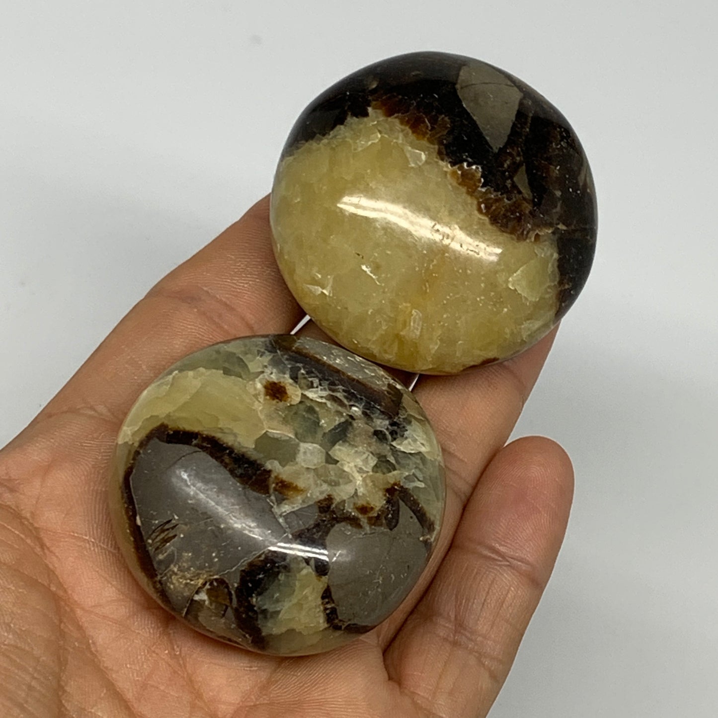 157.1g, 1.8"-1.8", 2pcs, Septarian Nodule Palm-Stone Polished Reiki Crystal, B28