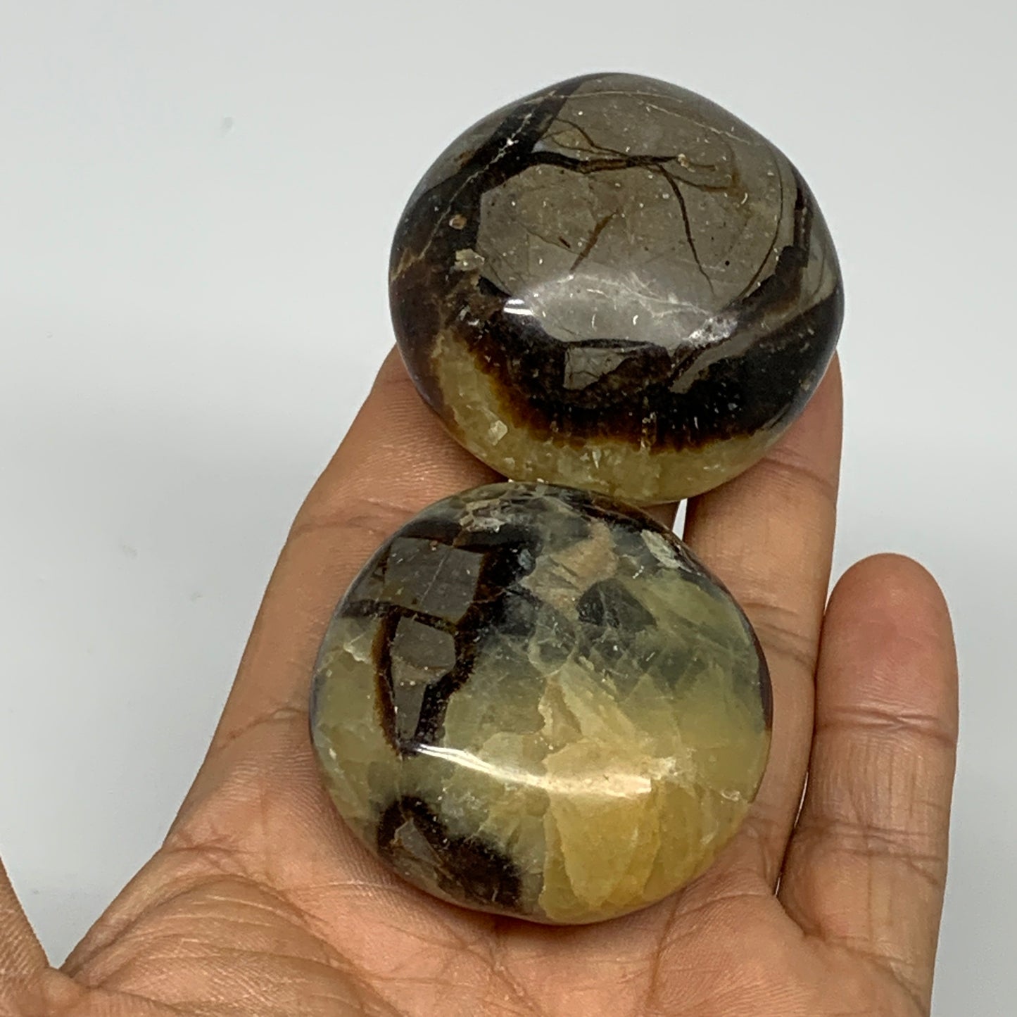 157.1g, 1.8"-1.8", 2pcs, Septarian Nodule Palm-Stone Polished Reiki Crystal, B28