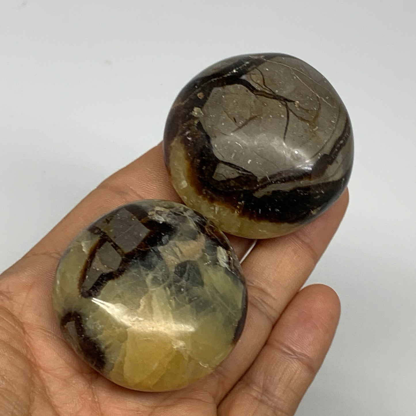 157.1g, 1.8"-1.8", 2pcs, Septarian Nodule Palm-Stone Polished Reiki Crystal, B28