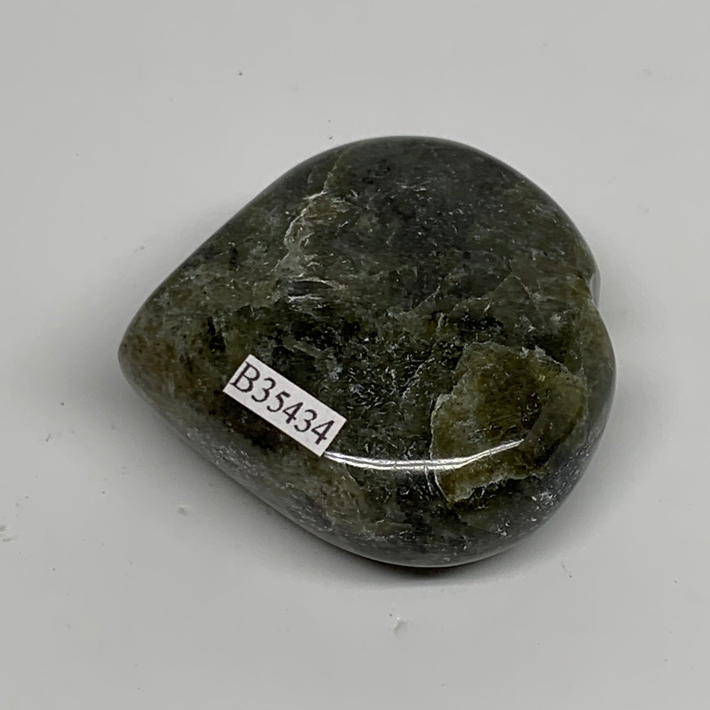 105.5g, 2.2"x2.2"x0.9", Natural Labradorite Heart Polished Crystal, B35434