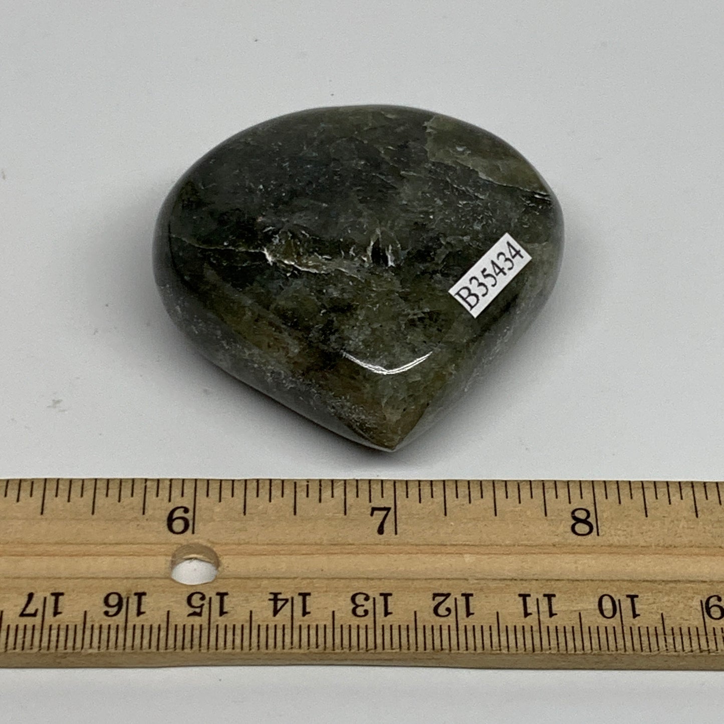 105.5g, 2.2"x2.2"x0.9", Natural Labradorite Heart Polished Crystal, B35434
