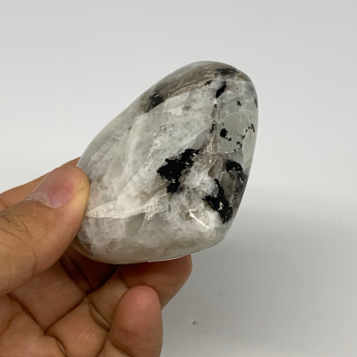 123.7g, 2.3"x2.6"x0.9", Rainbow Moonstone Heart Crystal Gemstone @India, B29746