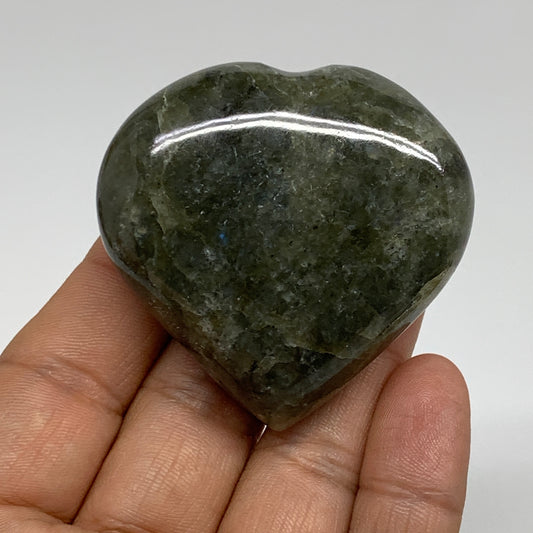 77.6g, 2"x2"x0.8", Natural Labradorite Heart Polished Crystal, B35435