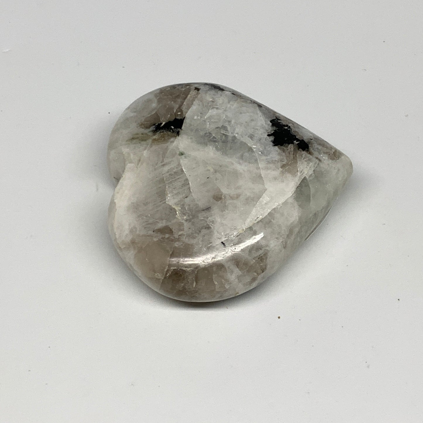 123.7g, 2.3"x2.6"x0.9", Rainbow Moonstone Heart Crystal Gemstone @India, B29746