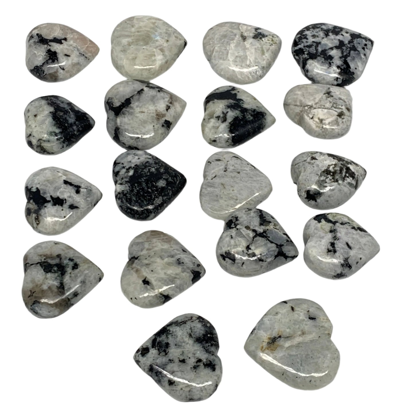 1020g (2.2 lbs) , 18 pcs, 1.6"- 2.1", Rainbow Moonstone Hearts @India, B21739
