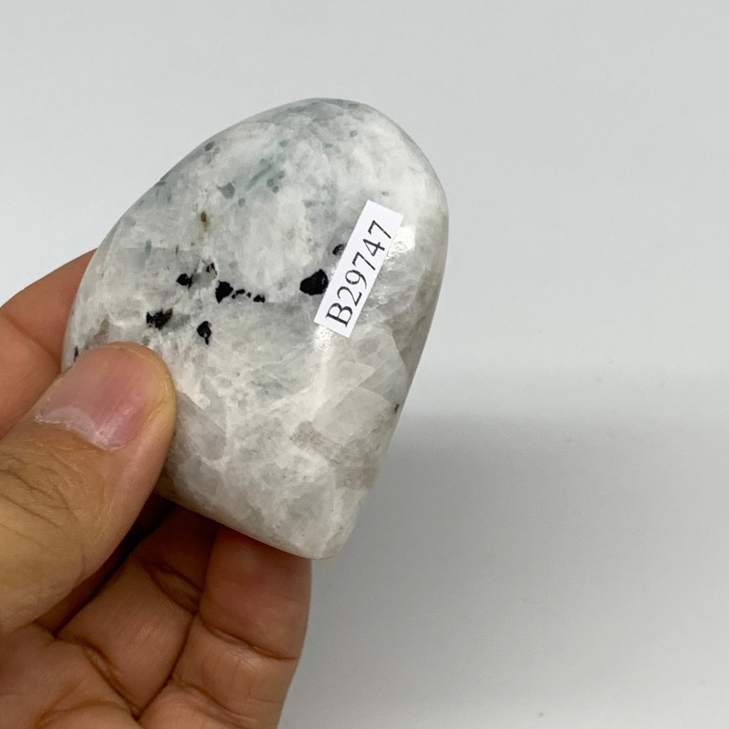 114.6g, 2.3"x2.5"x0.8", Rainbow Moonstone Heart Crystal Gemstone @India, B29747