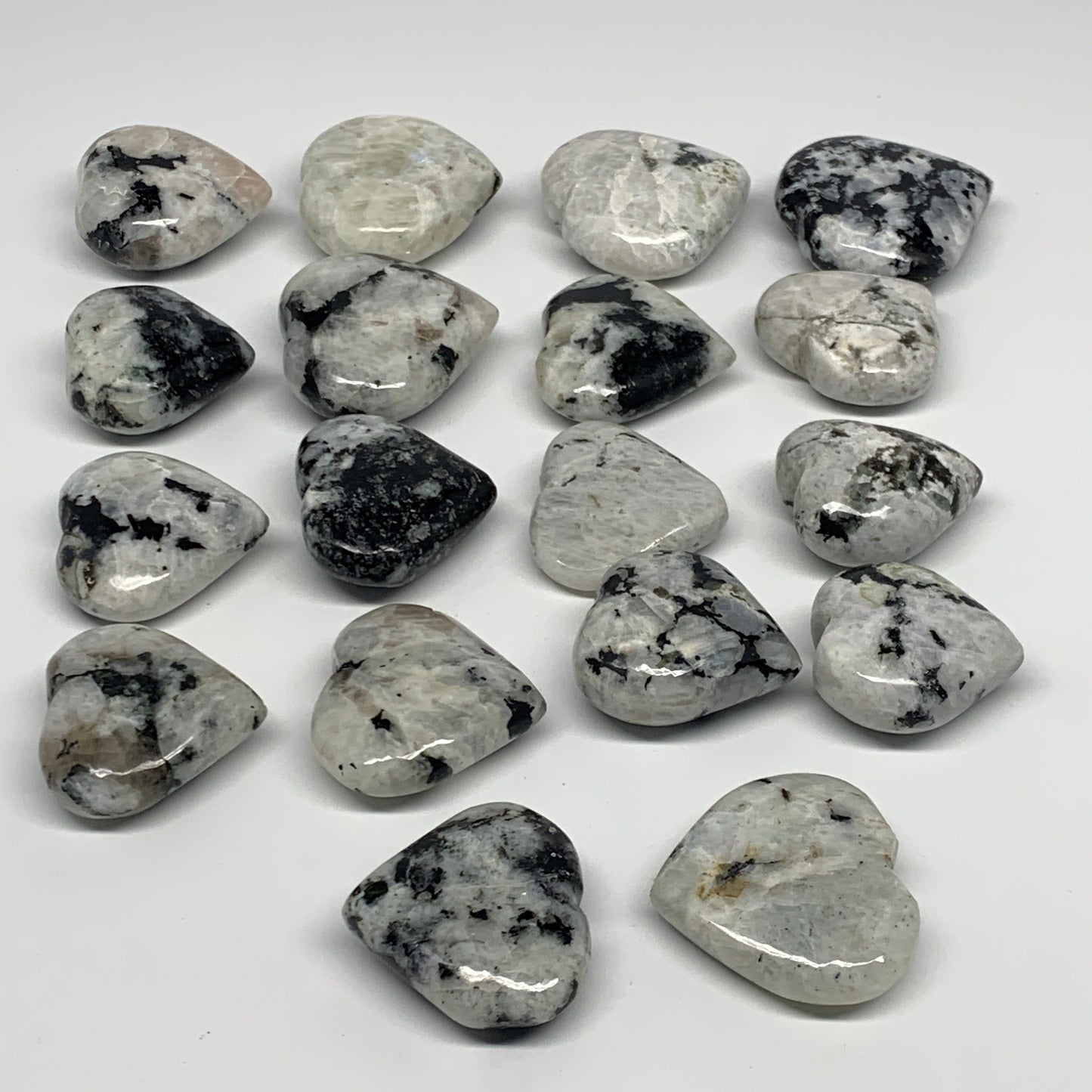 1020g (2.2 lbs) , 18 pcs, 1.6"- 2.1", Rainbow Moonstone Hearts @India, B21739