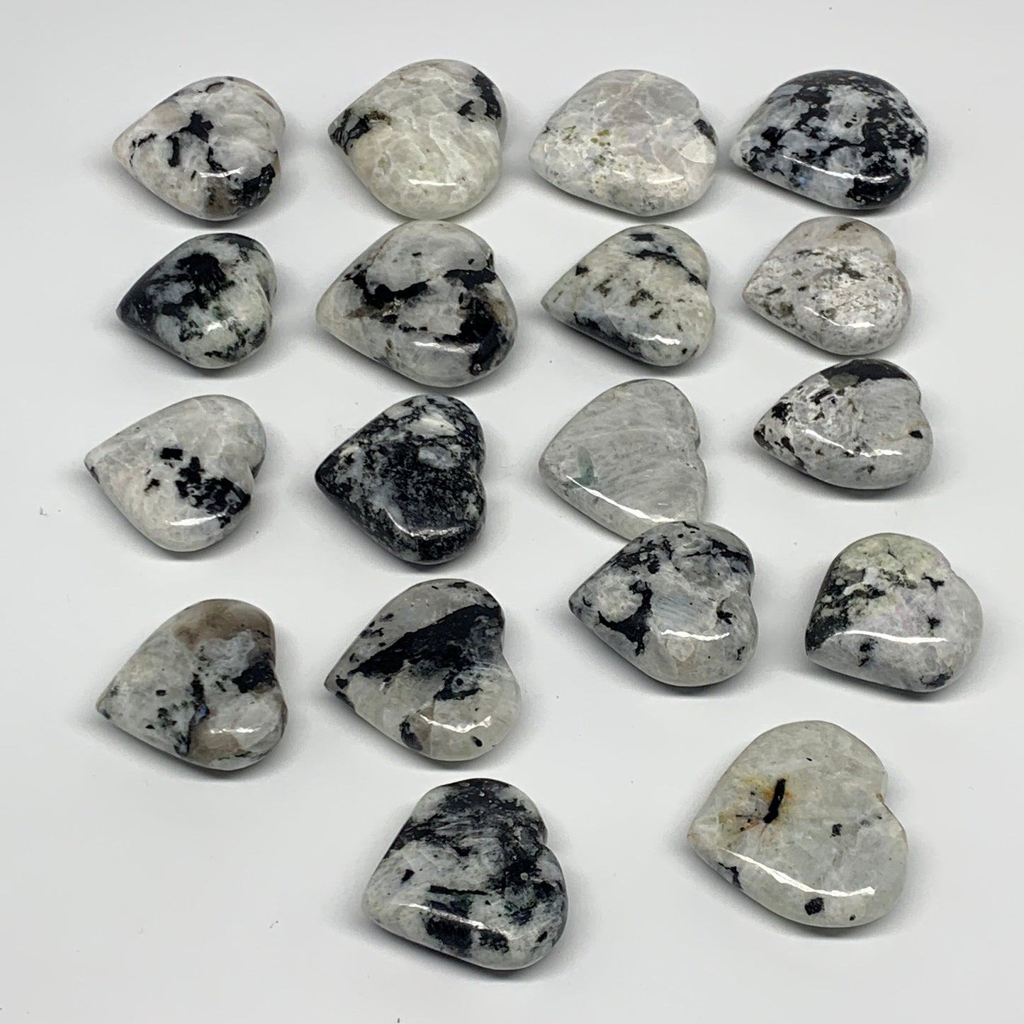 1020g (2.2 lbs) , 18 pcs, 1.6"- 2.1", Rainbow Moonstone Hearts @India, B21739