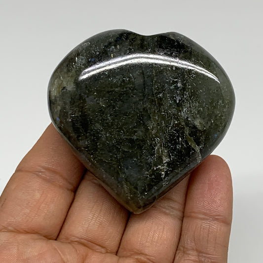 106.9g, 2.2"x2.2"x0.9", Natural Labradorite Heart Polished Crystal, B35436