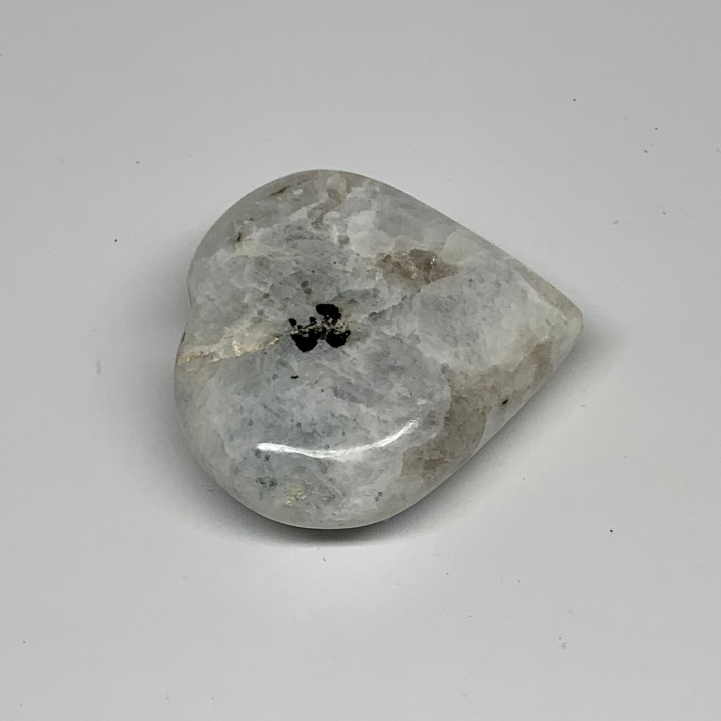 114.6g, 2.3"x2.5"x0.8", Rainbow Moonstone Heart Crystal Gemstone @India, B29747