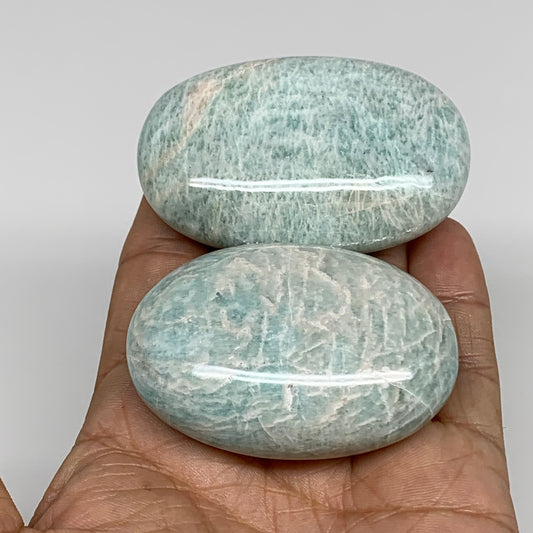 161.4g,2.3"-2.5, 2pcs, Natural Amazonite Palm-Stone Tumbled Polished, B34661