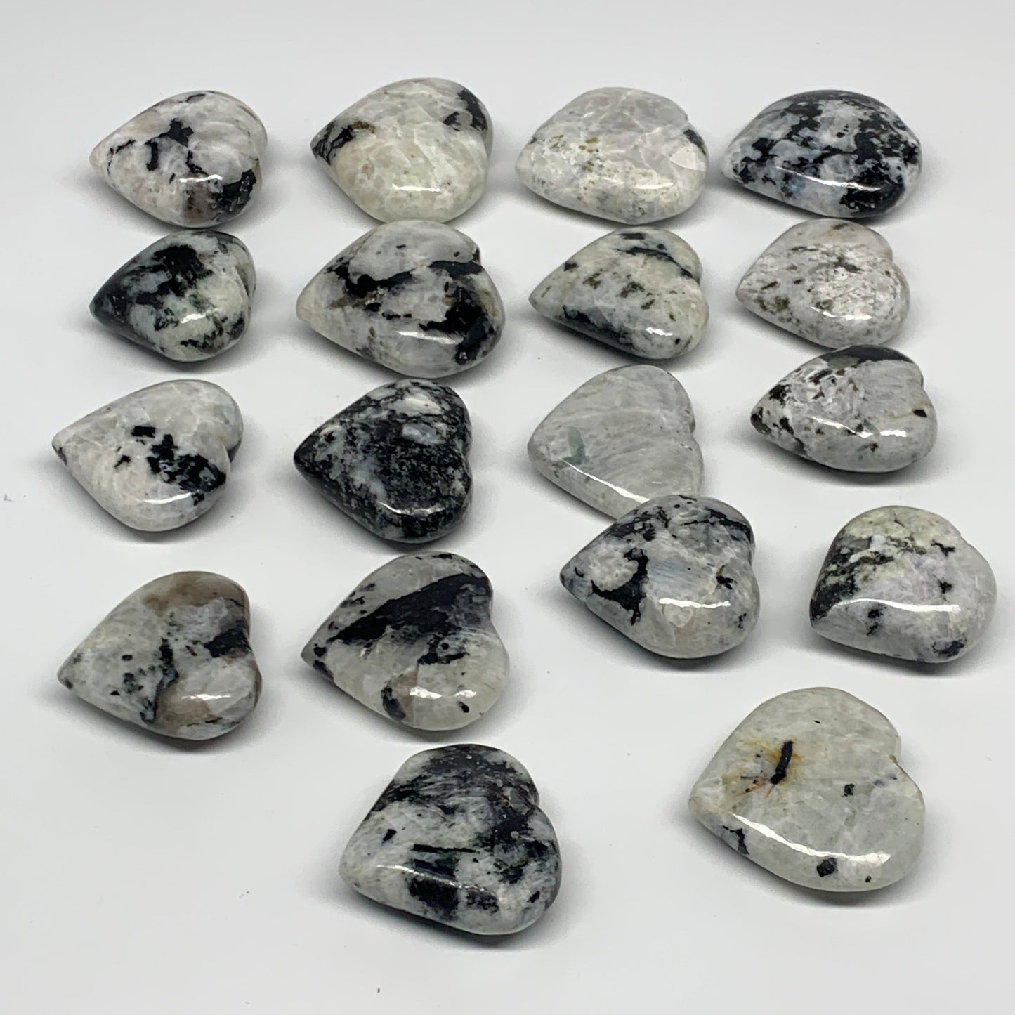 1020g (2.2 lbs) , 18 pcs, 1.6"- 2.1", Rainbow Moonstone Hearts @India, B21739