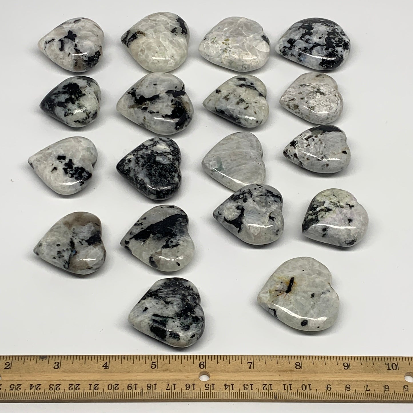 1020g (2.2 lbs) , 18 pcs, 1.6"- 2.1", Rainbow Moonstone Hearts @India, B21739