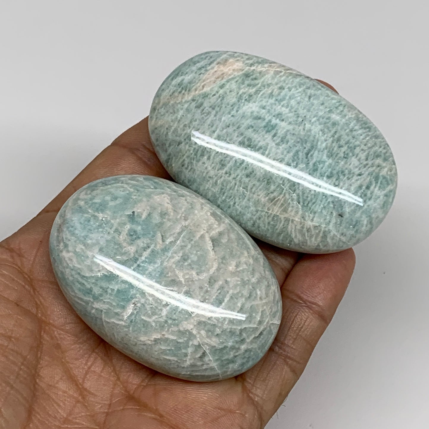 161.4g,2.3"-2.5, 2pcs, Natural Amazonite Palm-Stone Tumbled Polished, B34661