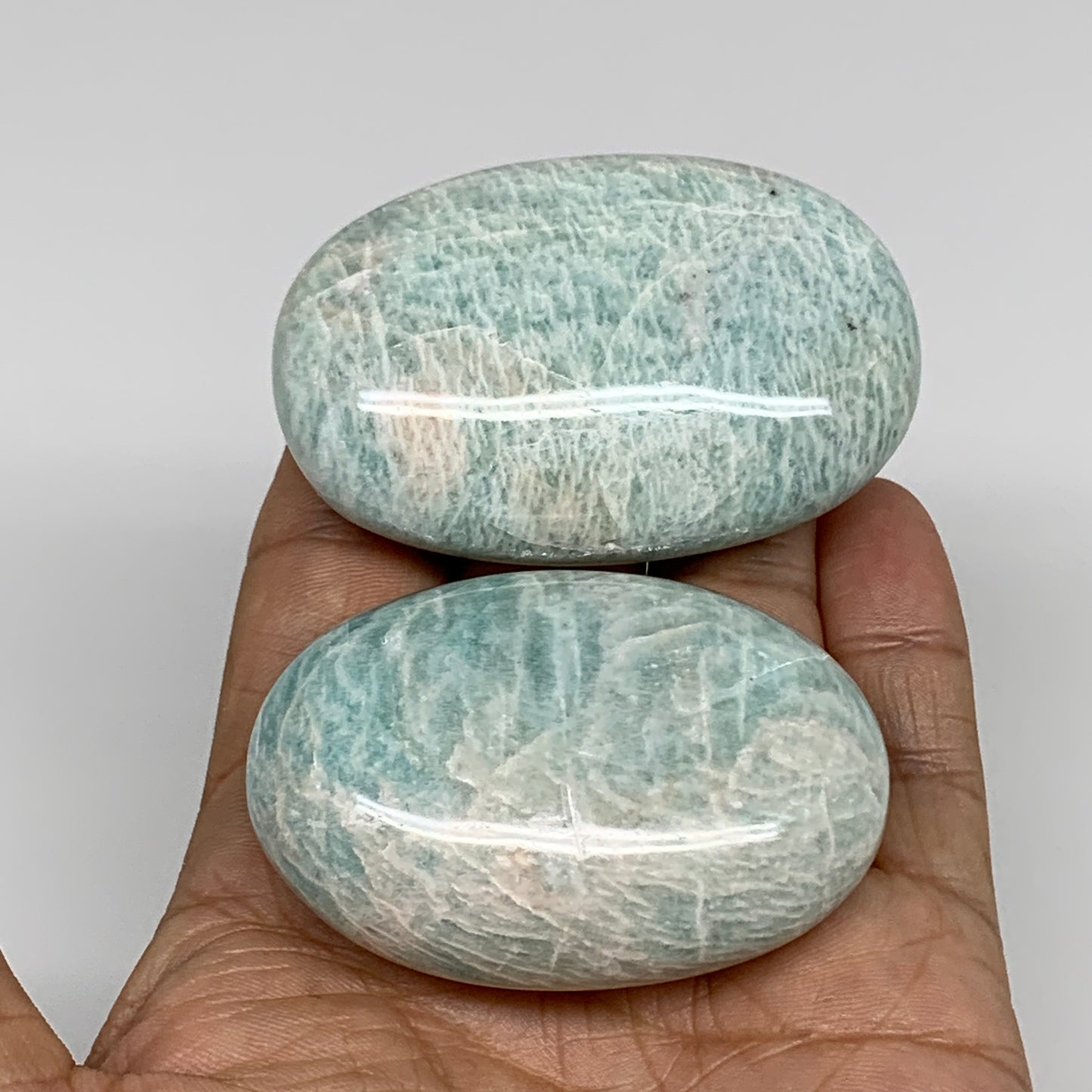 161.4g,2.3"-2.5, 2pcs, Natural Amazonite Palm-Stone Tumbled Polished, B34661