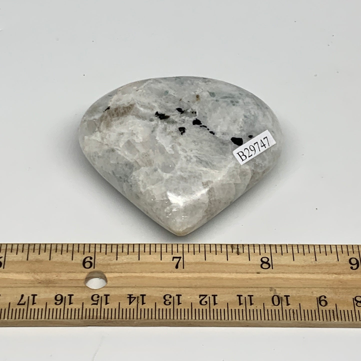 114.6g, 2.3"x2.5"x0.8", Rainbow Moonstone Heart Crystal Gemstone @India, B29747