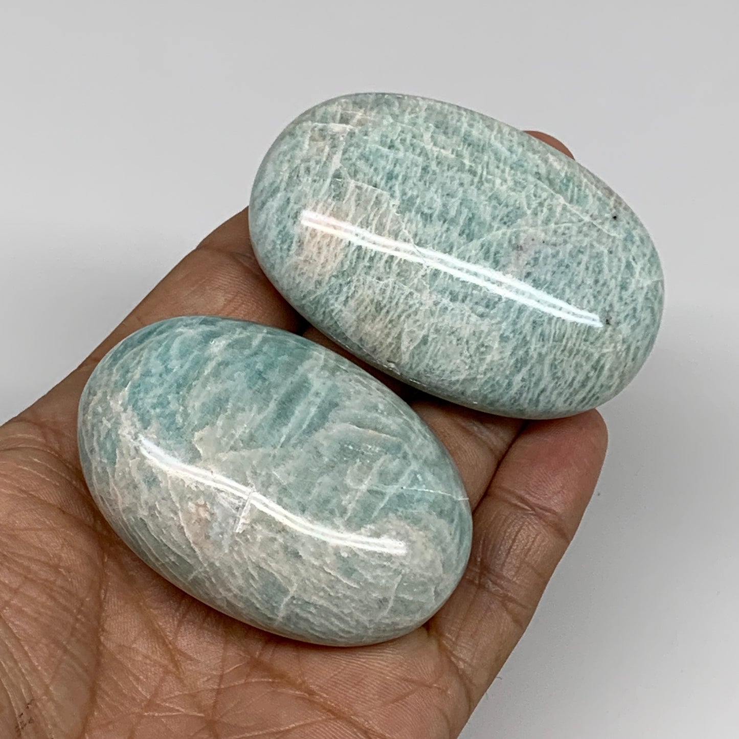161.4g,2.3"-2.5, 2pcs, Natural Amazonite Palm-Stone Tumbled Polished, B34661