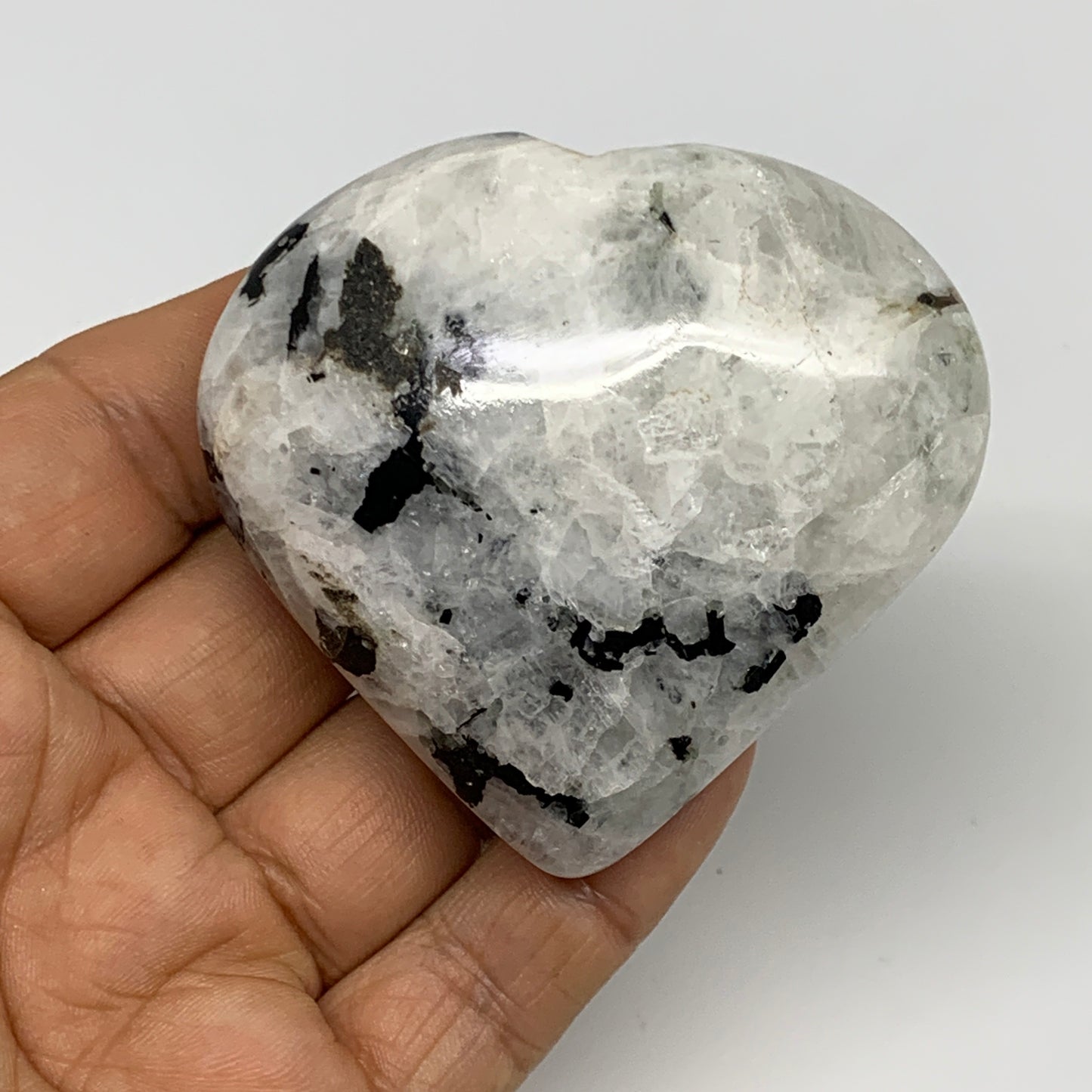 127.9g, 2.3"x2.5"x1", Rainbow Moonstone Heart Crystal Gemstone @India, B29748