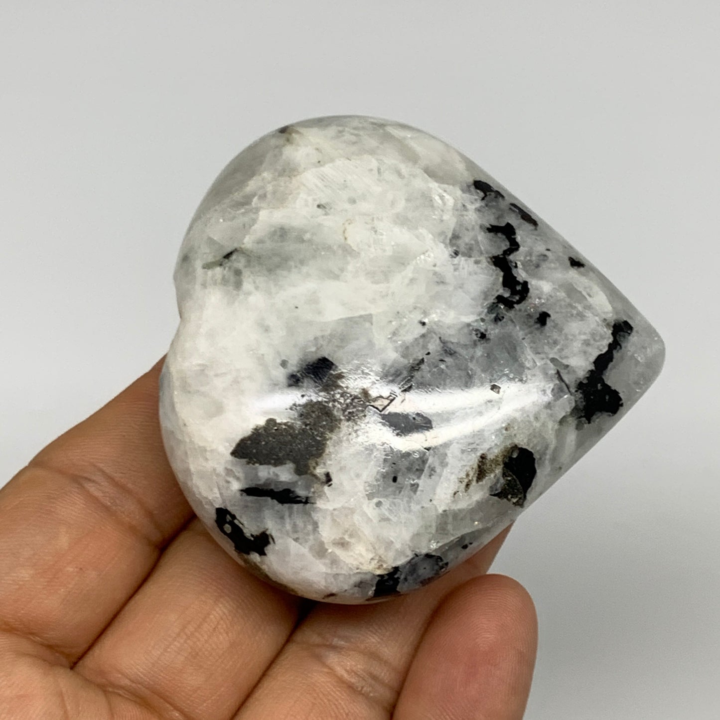 127.9g, 2.3"x2.5"x1", Rainbow Moonstone Heart Crystal Gemstone @India, B29748